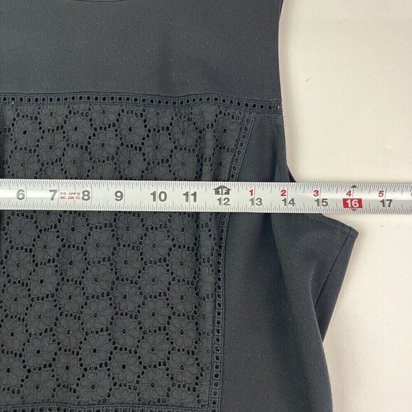 J Crew Collection Dress Paneled Eyelet Sleeveless Fit Flare Ponte Knit Black 8 - Picture 7 of 14